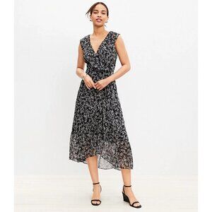 Ann Taylor LOFT Ikat Buttercup Crinkle Ruffle Midi Dress 12